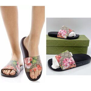 Gucci GG Bloom Supreme Floral Slides Sandals Womens EU 37 US 7- Authentic